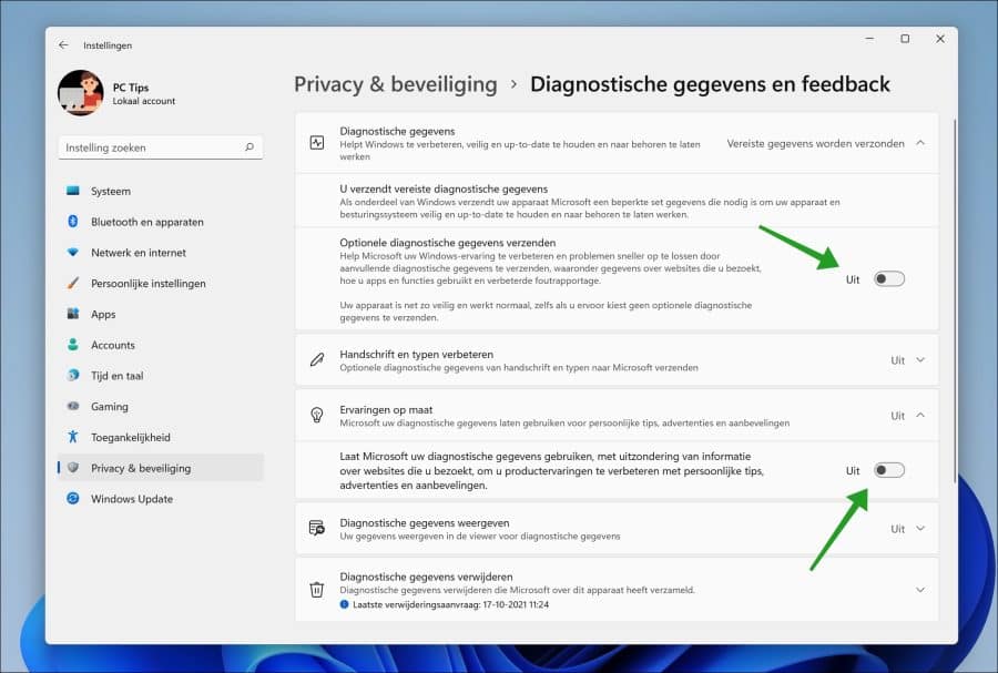 Desative o diagnóstico no Windows 11 para evitar publicidade