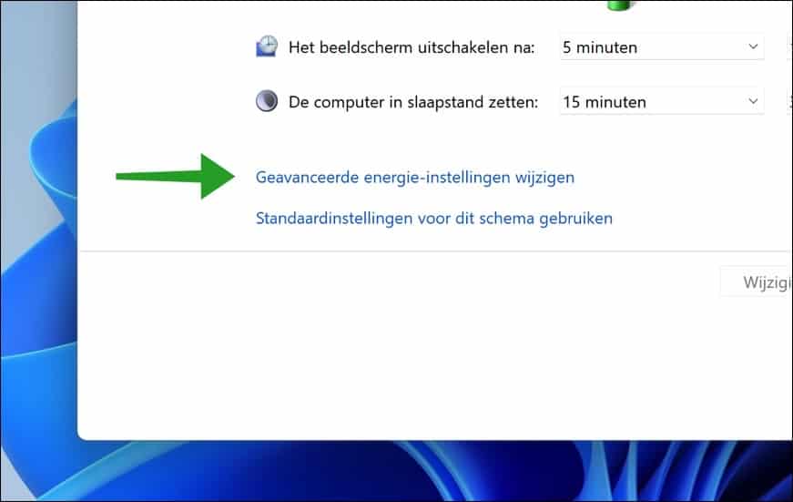 Cambiar la configuración avanzada de energía