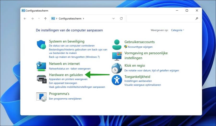 Hardware en geluid instellingen in Windows 11