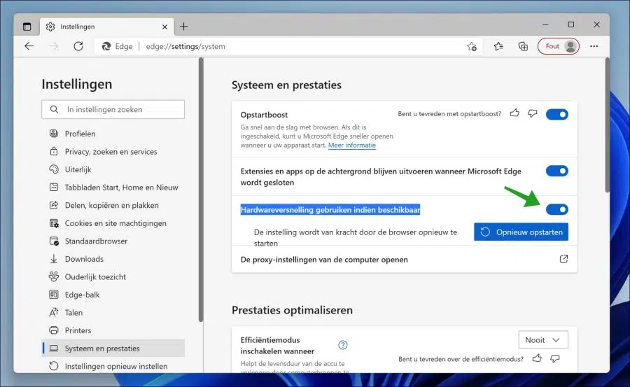Hardwareversnelling in Microsoft Edge uitschakelen