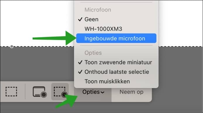 Sélectionnez le microphone intégré dans QuickTime