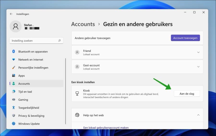 Kiosk account aanmaken in Windows 11