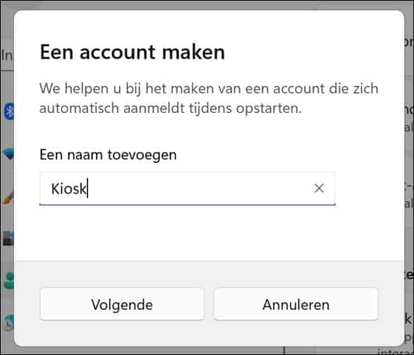 Kiosk account aanmaken