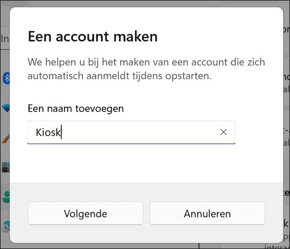 Kiosk account aanmaken