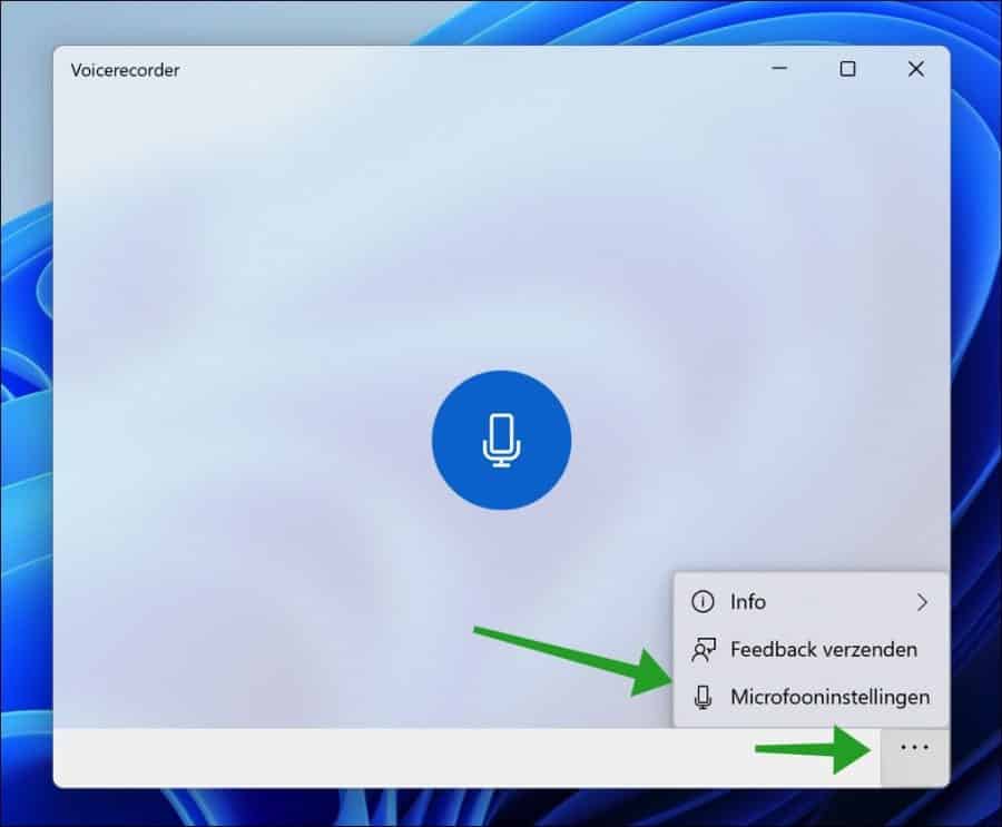 Microfooninstellingen in de voicerecorder app in Windows 11