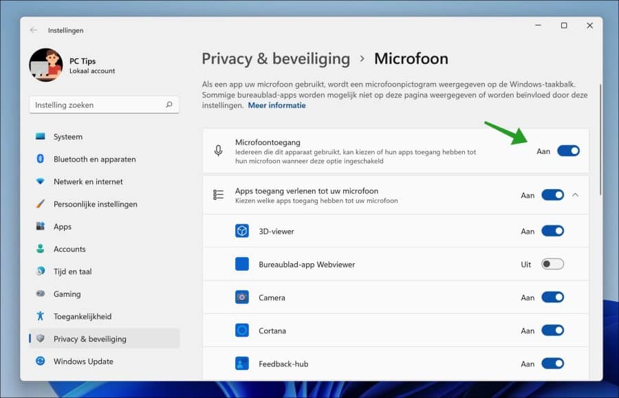 Microfoontoegang inschakelen in Windows 11