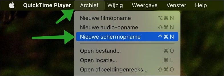 Nieuwe schermopname met QuickTime