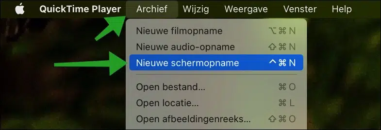 Nieuwe schermopname met QuickTime