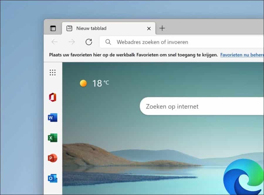 Office 365 zijbalk in Microsoft Edge