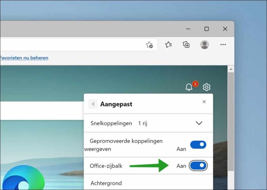 Habilitar o deshabilitar la barra lateral de Office en Microsoft Edge