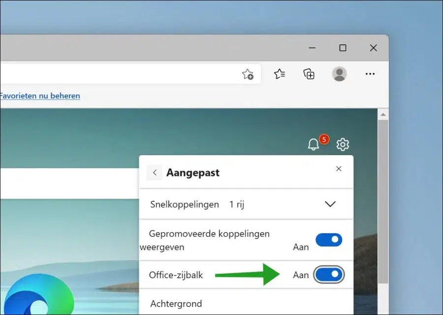 Office zijbalk inschakelen of uitschakelen in Microsoft Edge
