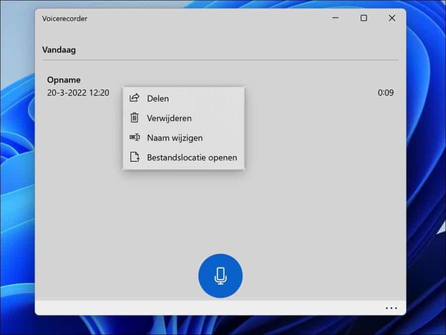 Opnames bewerken via voicerecorder app in Windows 11
