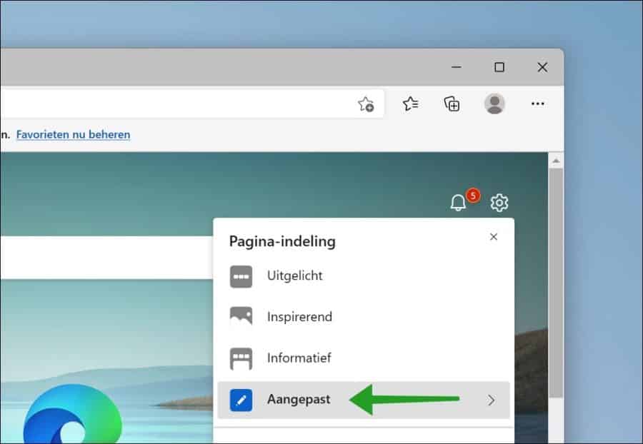 Pagina indeling instellingen in Microsoft Edge