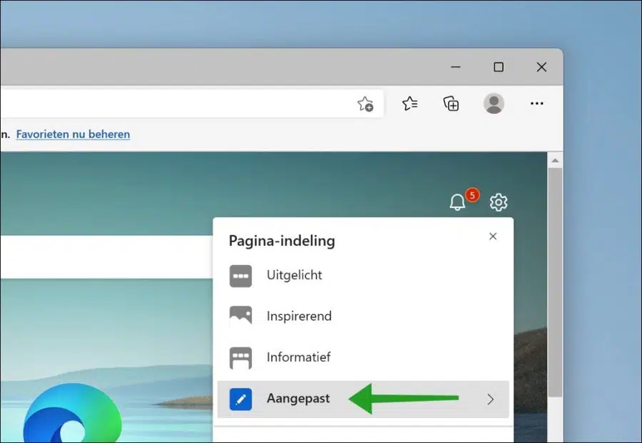 Pagina indeling instellingen in Microsoft Edge