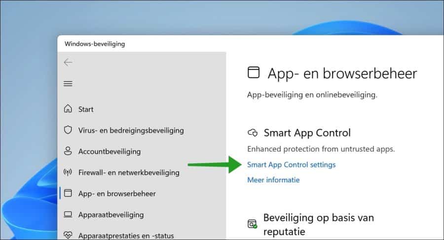 Smart App Control settings