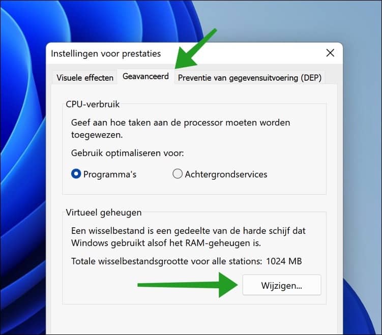 Virtueel geheugen wijzigen in Windows 11