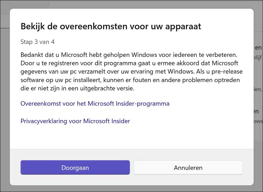 Windows insider programma overeenkomst