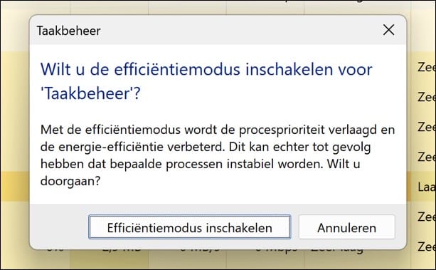 efficiëntiemodus in Windows 11