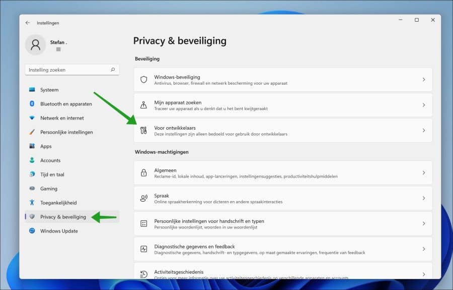 voor ontwikkelaars instellingen in windows 11