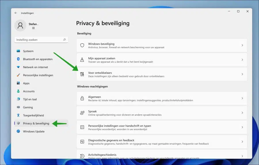 voor ontwikkelaars instellingen in windows 11