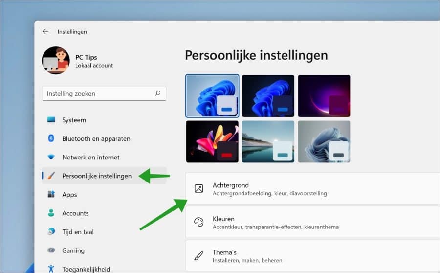 Achtergrond instellingen in Windows 11