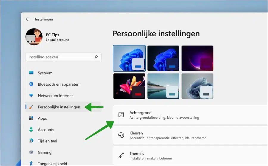 Achtergrond instellingen in Windows 11