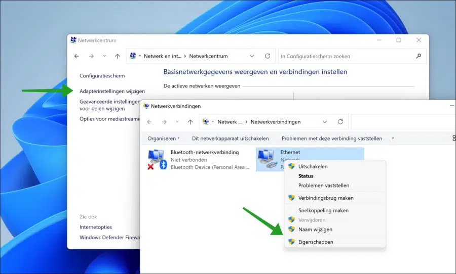 Adapterinstellingen wijzigen