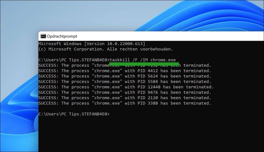 Alle chrome processen afsluiten