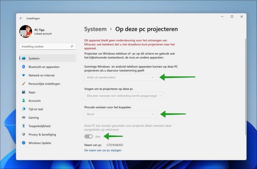 Android projecteren naar Windows 11