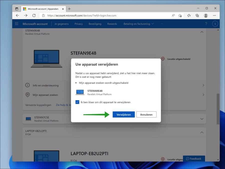 Apparaat verwijderen uit uw Microsoft account