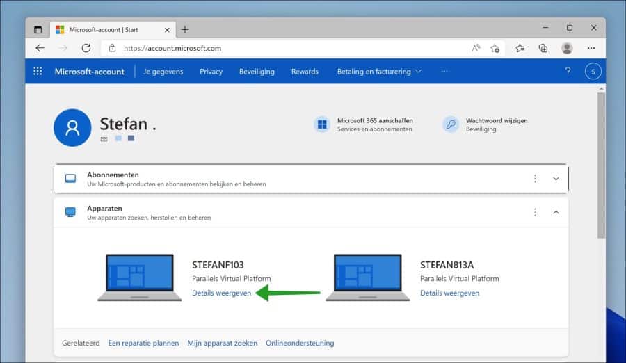 Apparaat weergeven - details selecteren