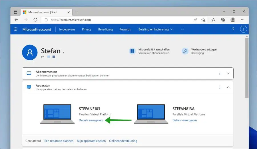 Apparaat weergeven - details selecteren