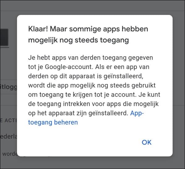 Apps toegang ontzeggen in Google account