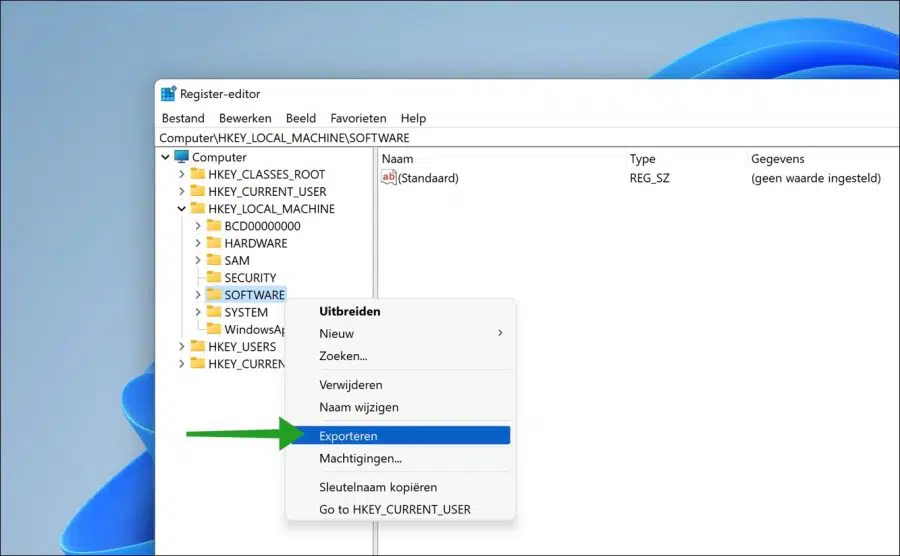 Back-up maken van Windows register sleutel