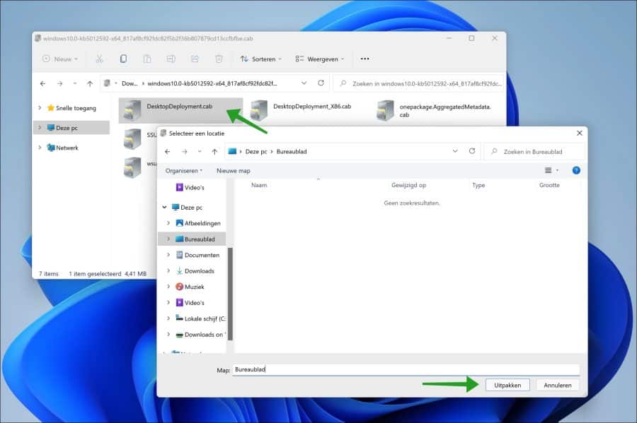 CAB bestand uitpakken in Windows 11 of Windows 10