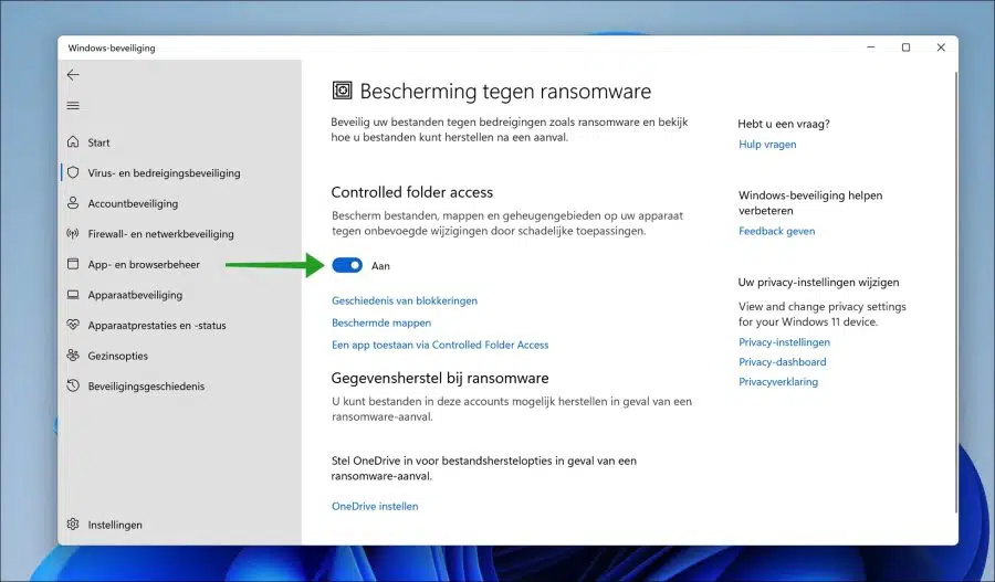 Controlled Folder Access inschakelen in Windows 11
