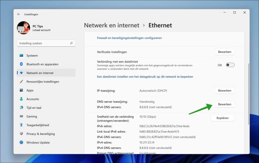 Bearbeiten Sie die DNS-Servereinstellungen