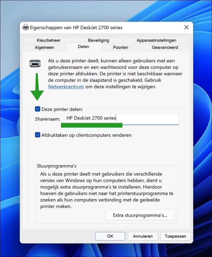 Deze printer delen in Windows 11