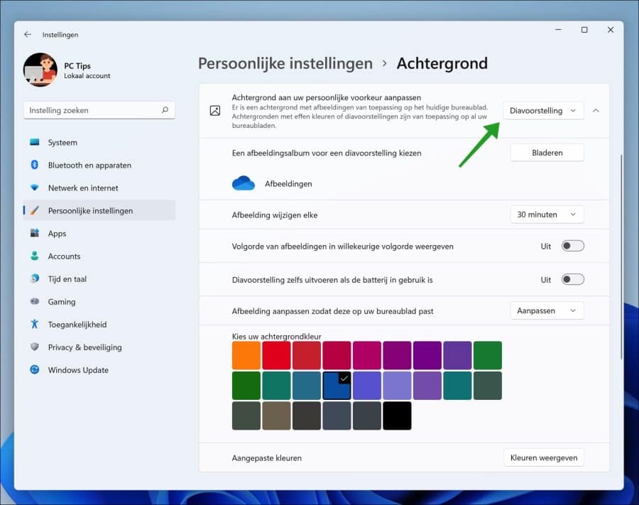 Diashow-Hintergrund in Windows 11