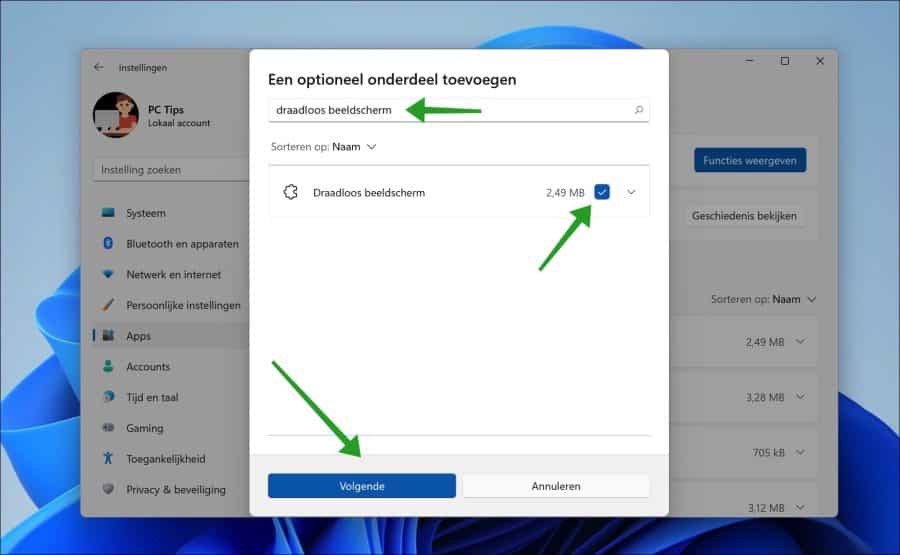 Draadloos beeldscherm app installeren in Windows 11