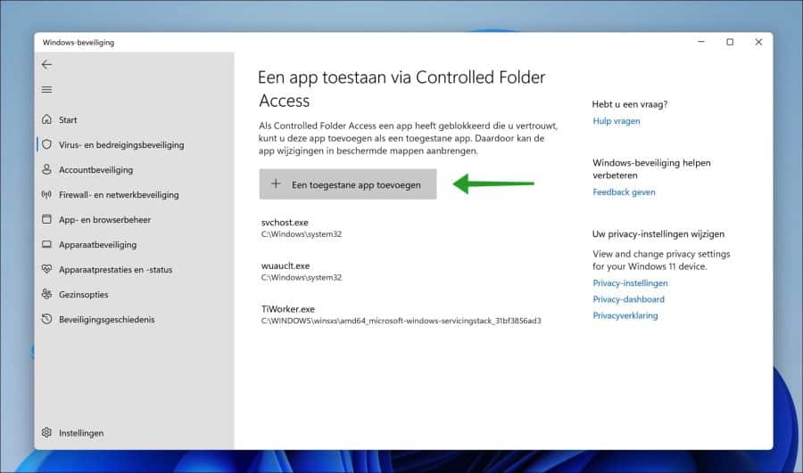 Een app toestaan in Controlled Folder Access