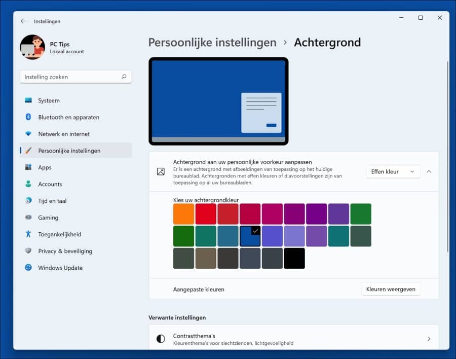 Effen kleur instellen als achtergrond in Windows 11