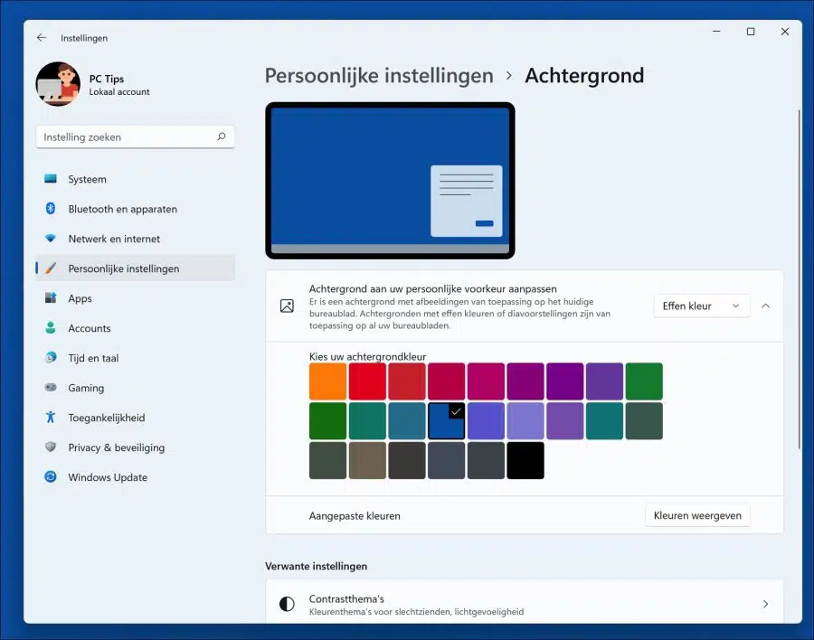 Effen kleur instellen als achtergrond in Windows 11