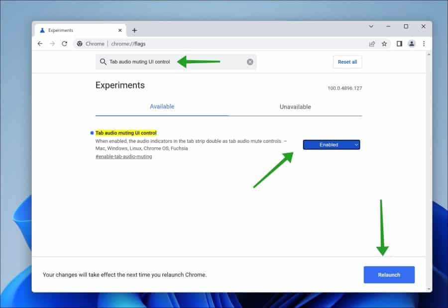 Controle de IU de silenciamento de áudio da guia