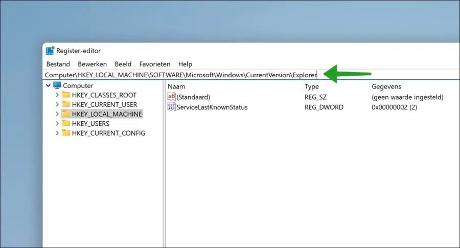 Explorer openen in Windows register
