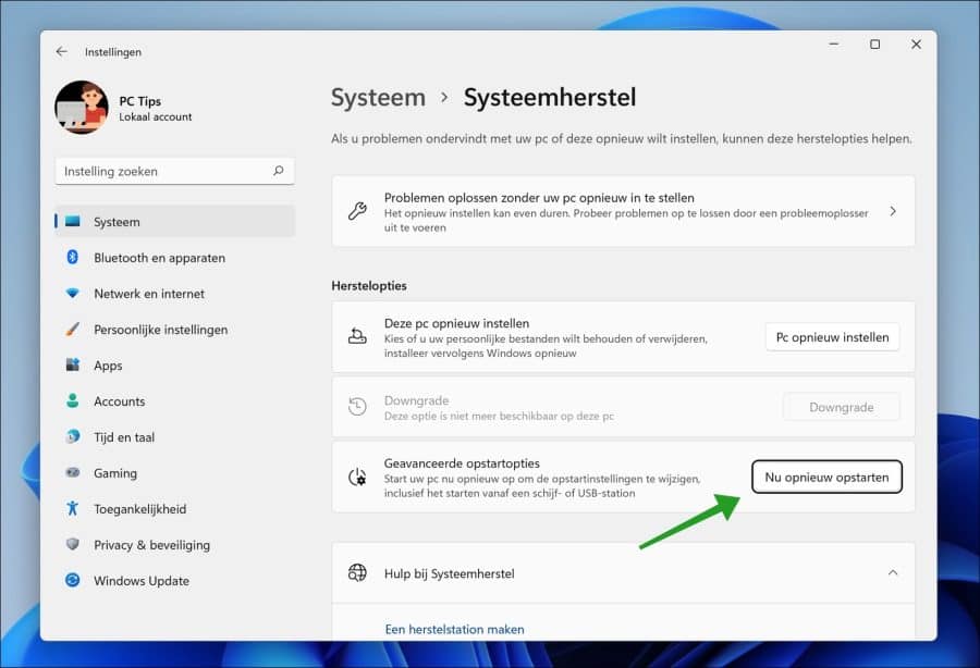 Geavanceerde opstartopties opstarten