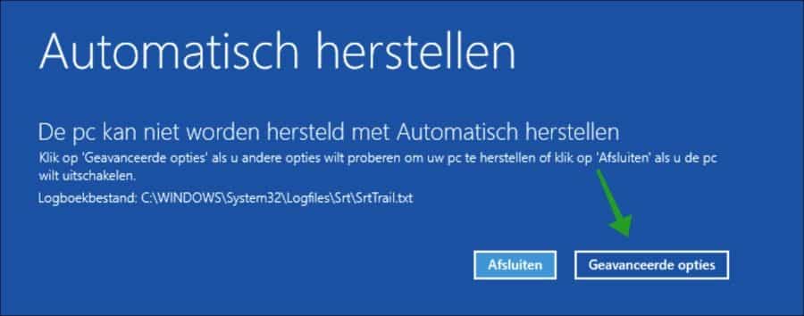Geavanceerde opstartopties via automatisch herstel