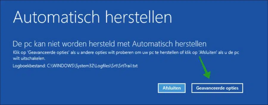 Geavanceerde opstartopties via automatisch herstel
