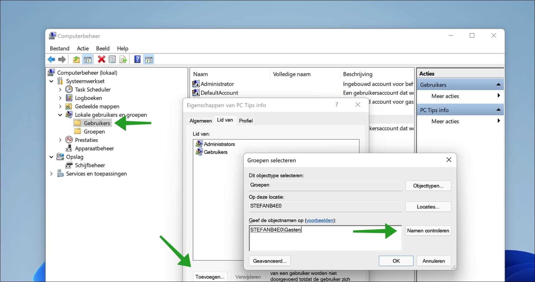 Gebruiker toevoegen aan groep in Windows 11 of Windows 10