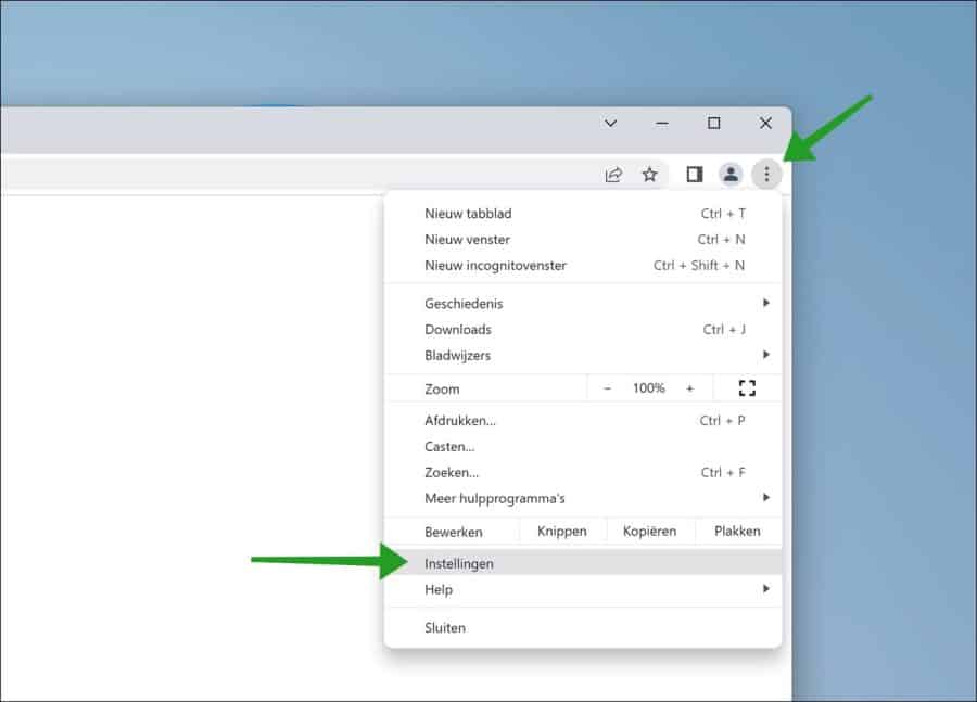 Google chrome instellingen openen